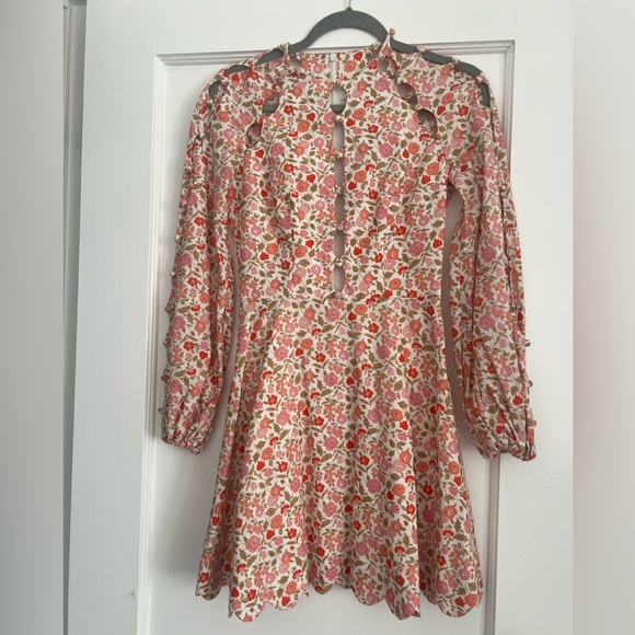 Zimmerman Goldie Scallop Short Dress in Coral Blossom - Picture 7 of 8